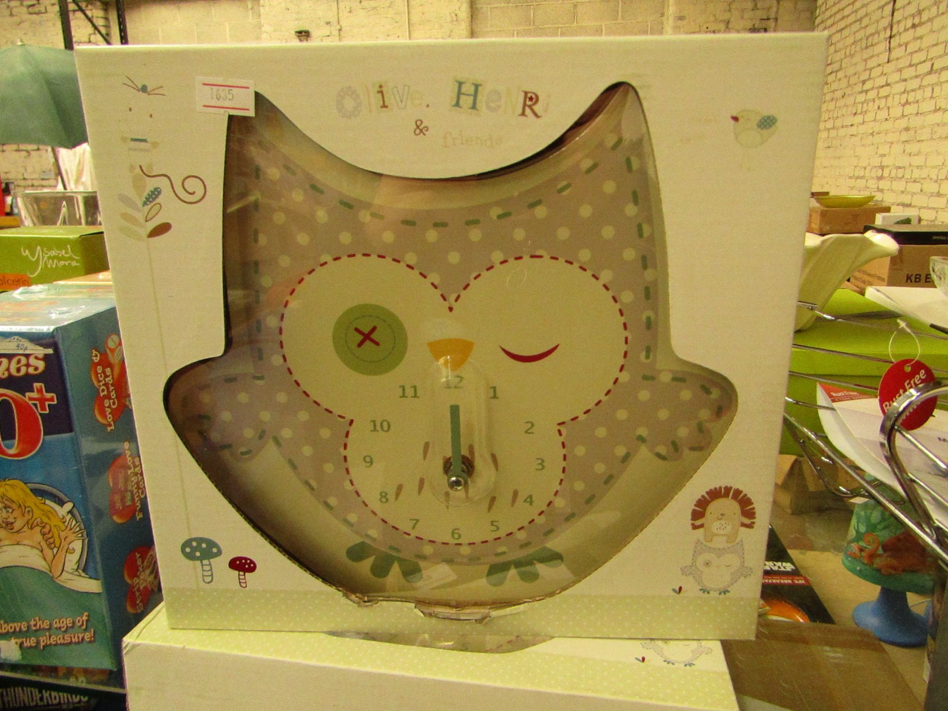 Olive, Henry & Friends Owl Clock. Boxed