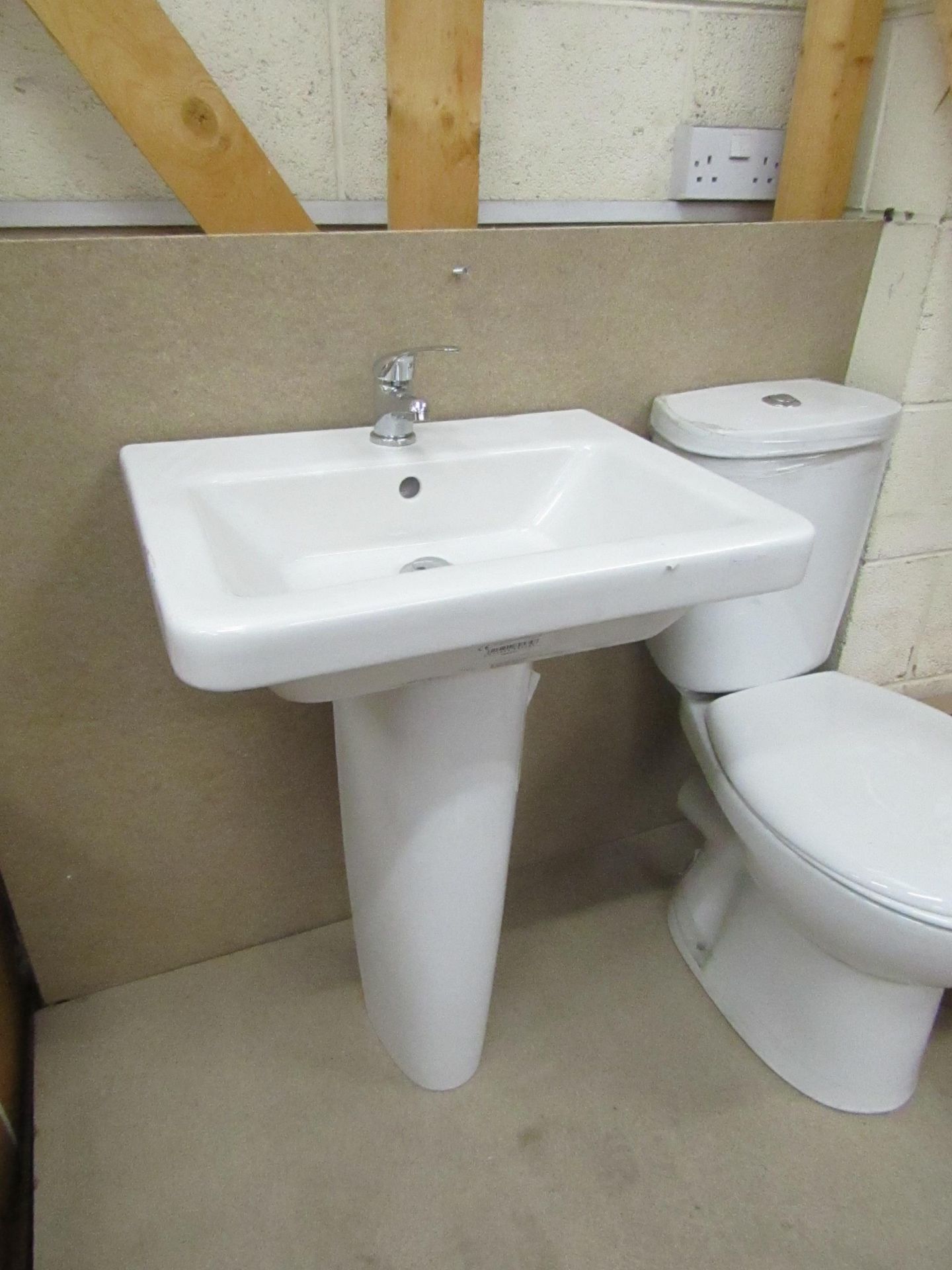 Verso Cloakroom basin set that includes a 550mm sink with full pedestal and a Mono Block Sink tap