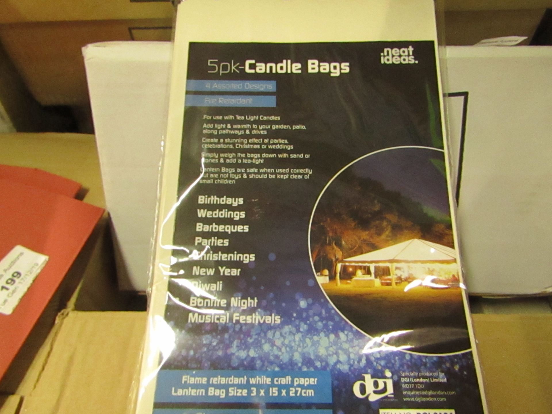 12 x  Packs of 5 Candle Bags. Ideal  for parties, celebrations  New & packaged