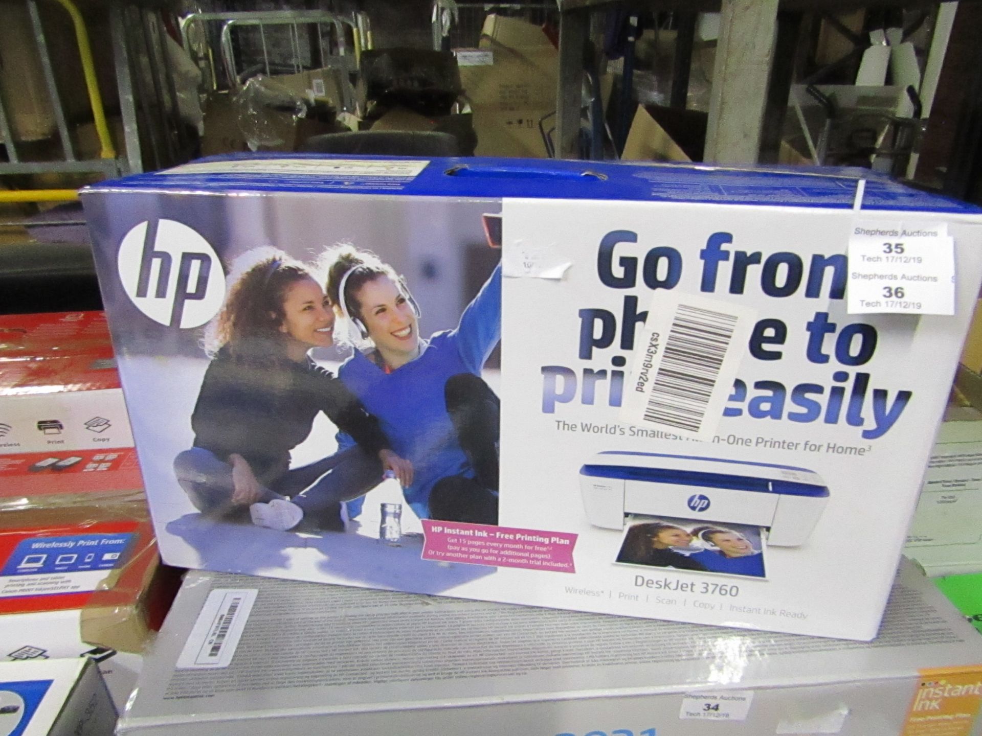 HP Desk Jet 3760 wireless printer, boxed and unchecked