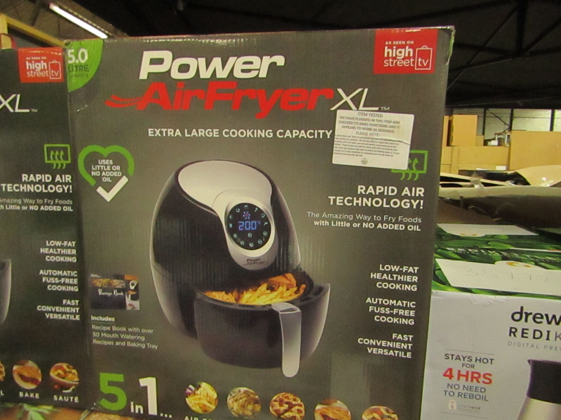 Power Air Fryer XL Black 5L With baking tray, tested working and boxed - unchecked for