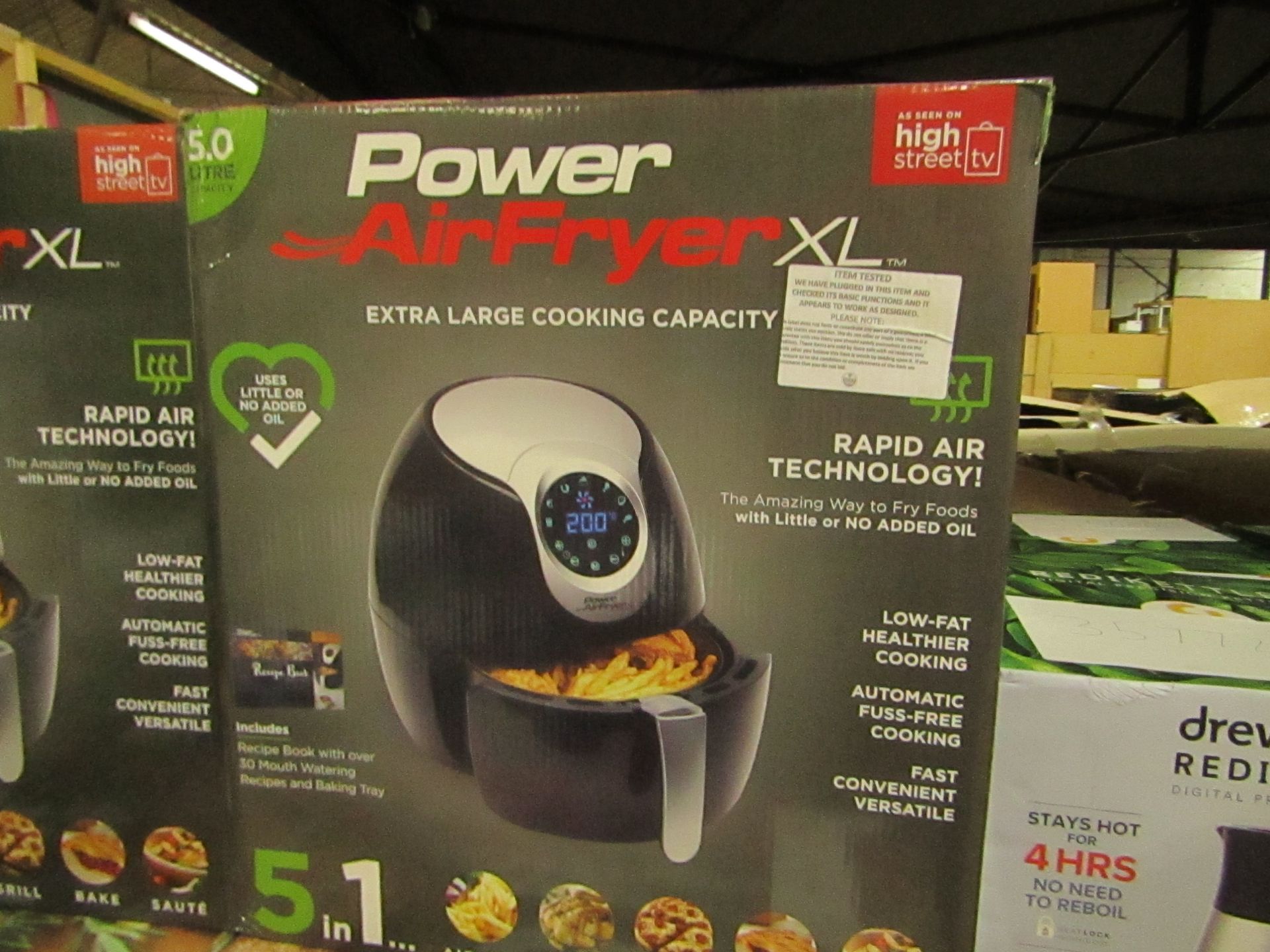 Power Air Fryer XL Black 5L With baking tray, tested working and boxed - unchecked for