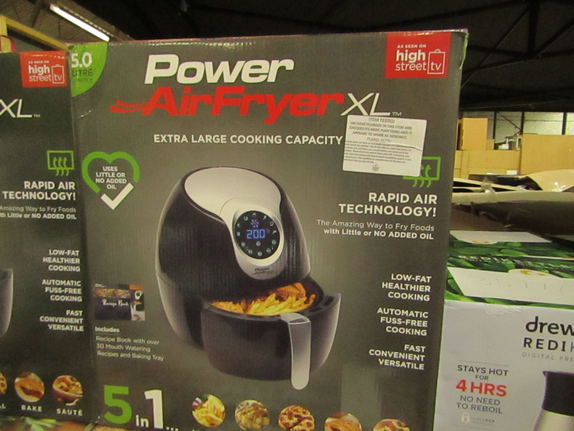 Power Air Fryer XL Black 5L With baking tray, tested working and boxed - unchecked for