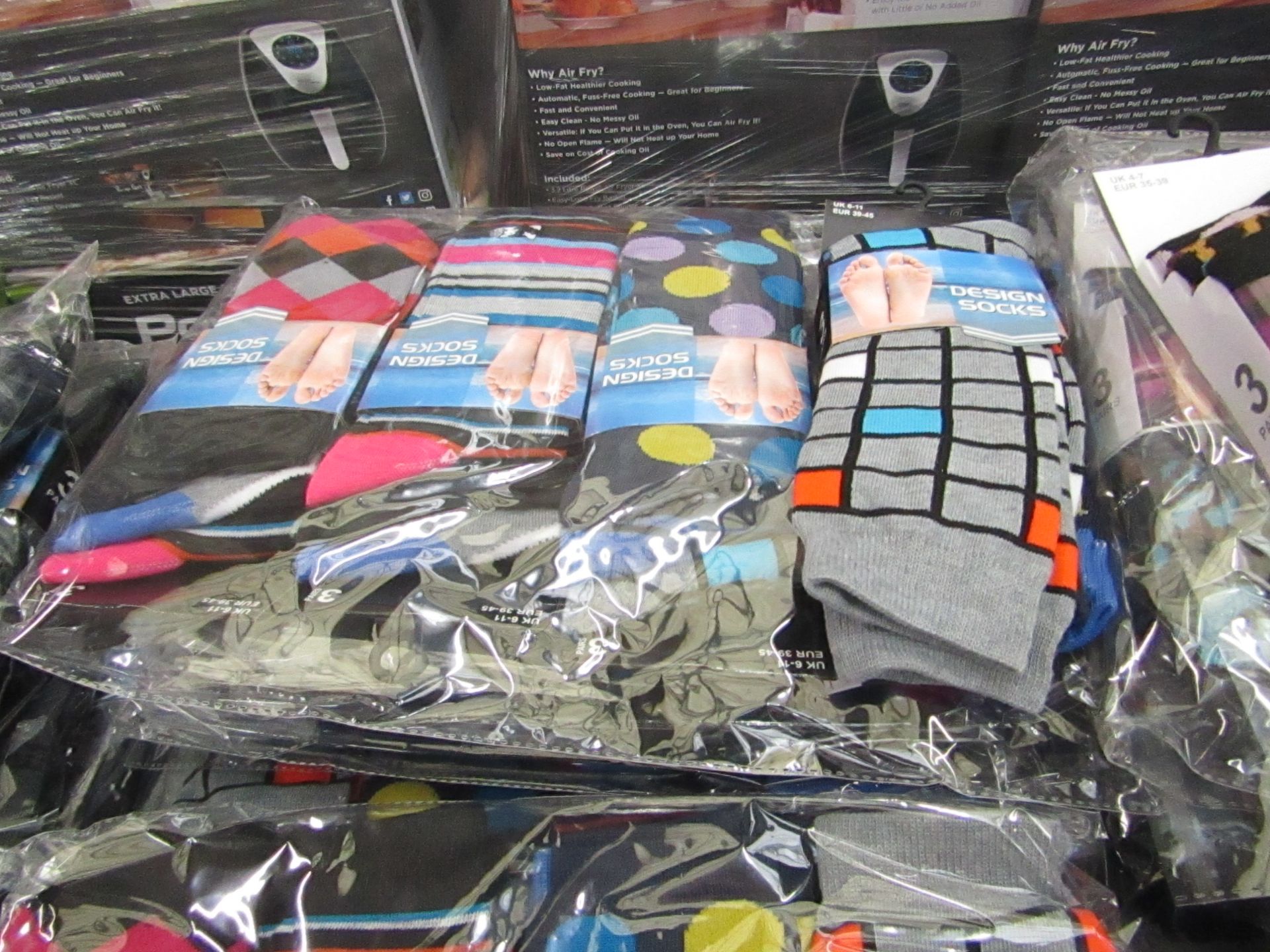 Pack of 12 x  pairs Mens Design Patterned Socks size 6-11 all new in packaging