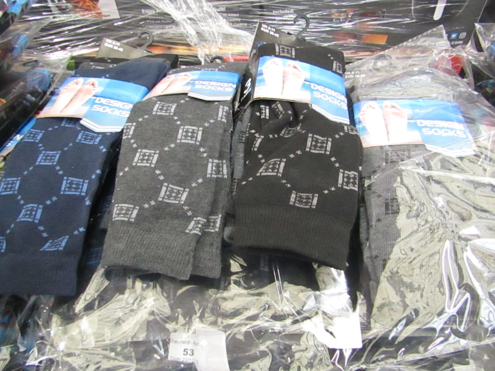 Pack of 12 x  pairs Mens Design Patterned Socks size 6-11 all new in packaging