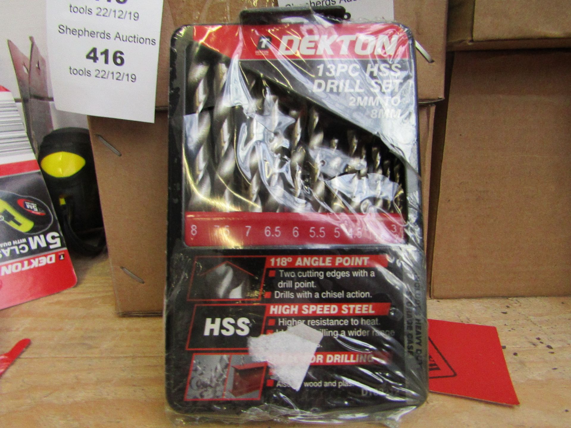 Dekton 13 piece HSS drill bit set, new in carry case.