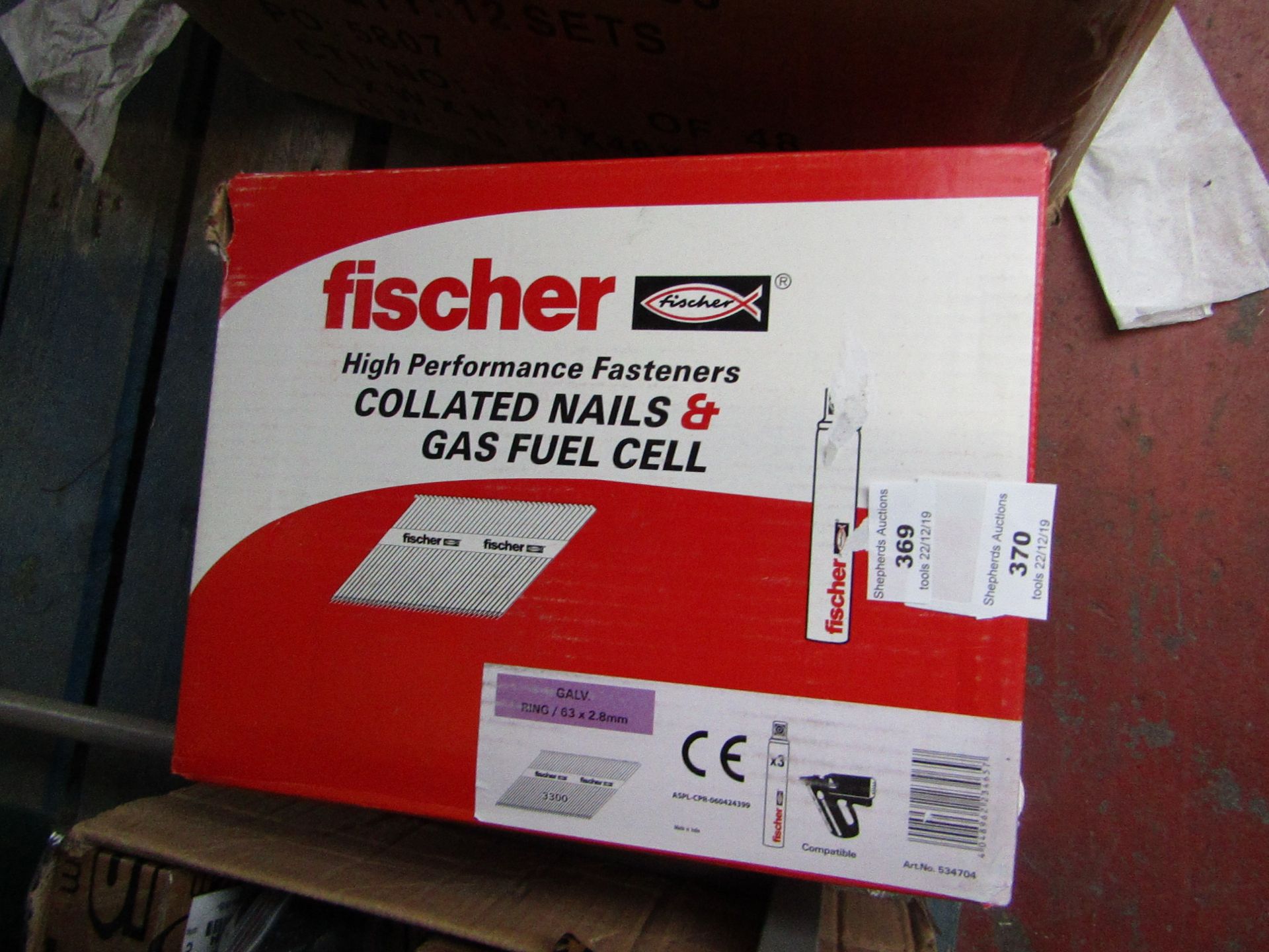 Fischer High Perfromace Collated nails and gas fuel cell sets, includes 3300 63x2.8mm galvanised