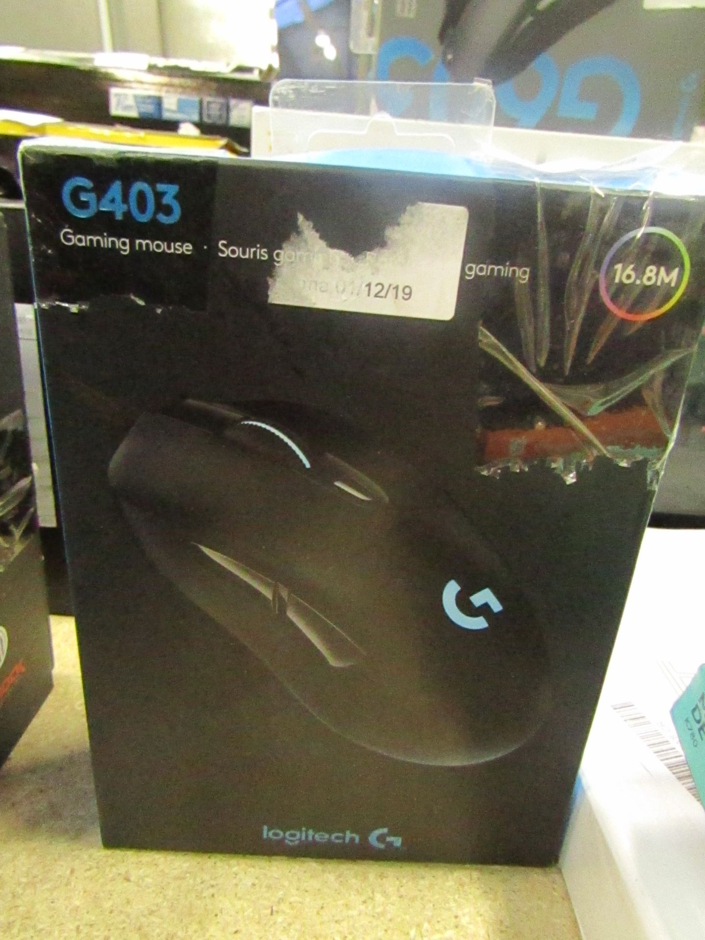 Logitech G403 gaming mouse, untested and boxed.