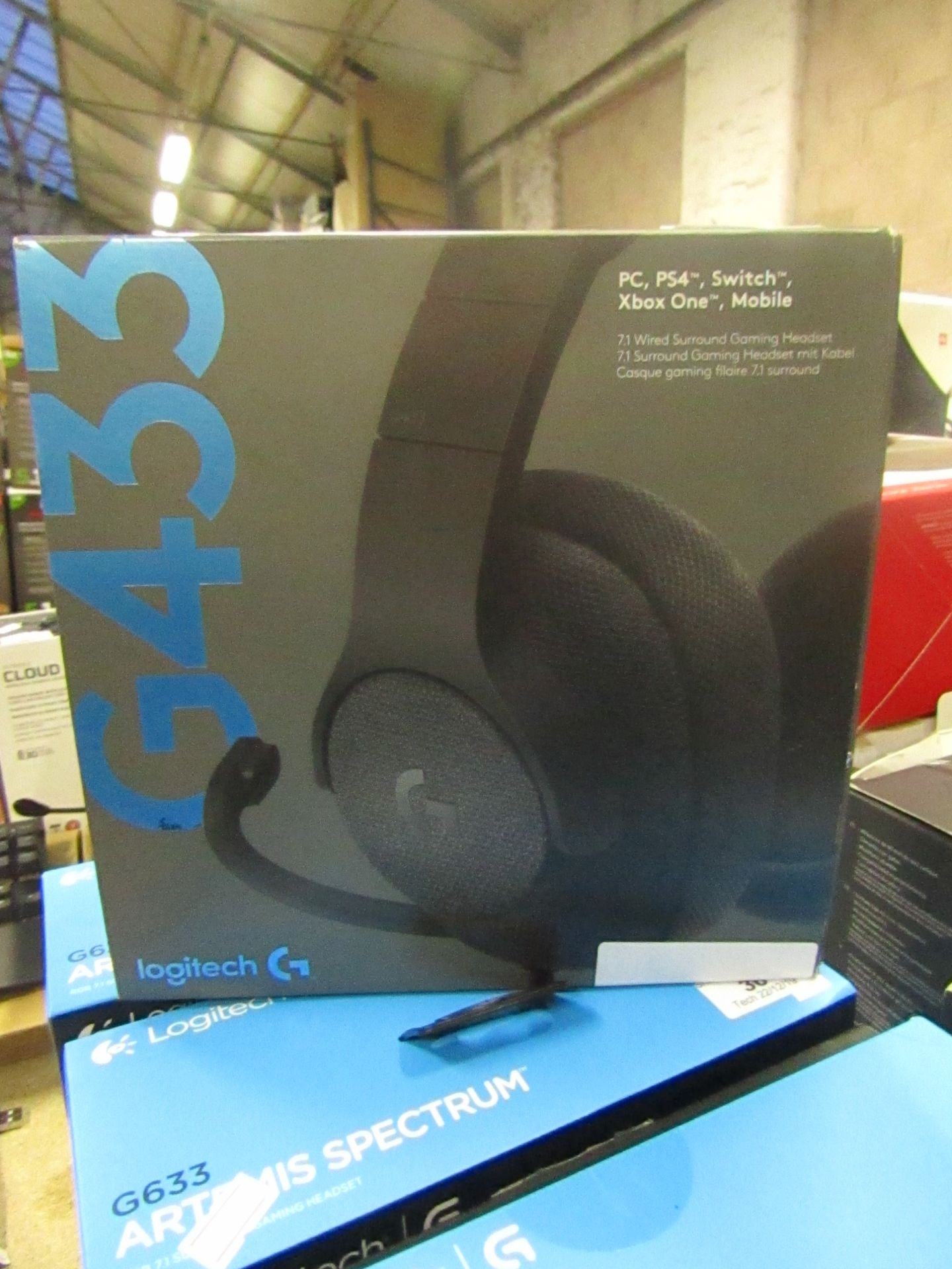 Logitech G433 7.1 wired surround gaming headphones, untested and boxed.