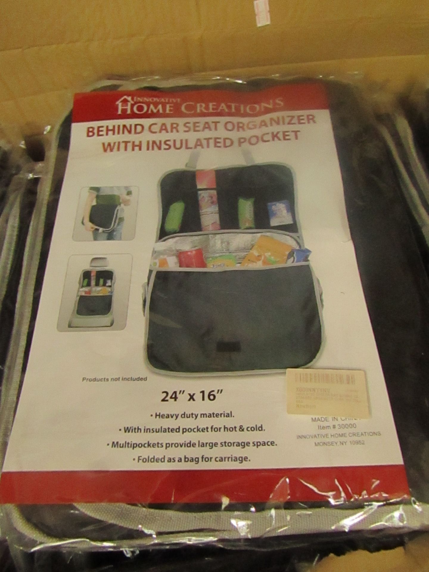 2X Home creations - behind car seat organizer with insulated pocket, all packaged. RRP Circa £8.99