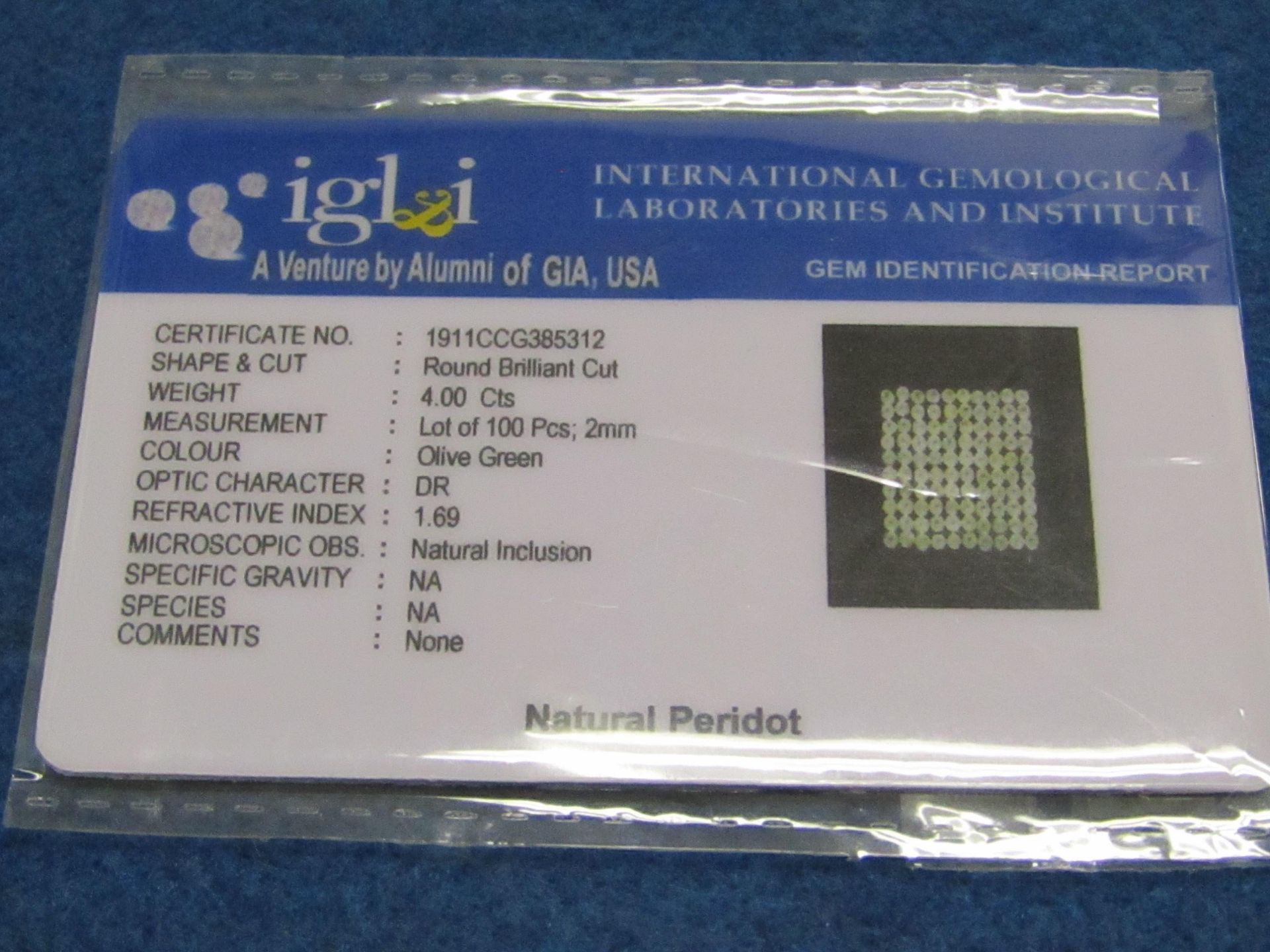 IGL&I Certified, A Company part of the GIA organisation, Natural Peridot 4.00 carat 100 pieces. This - Image 2 of 2