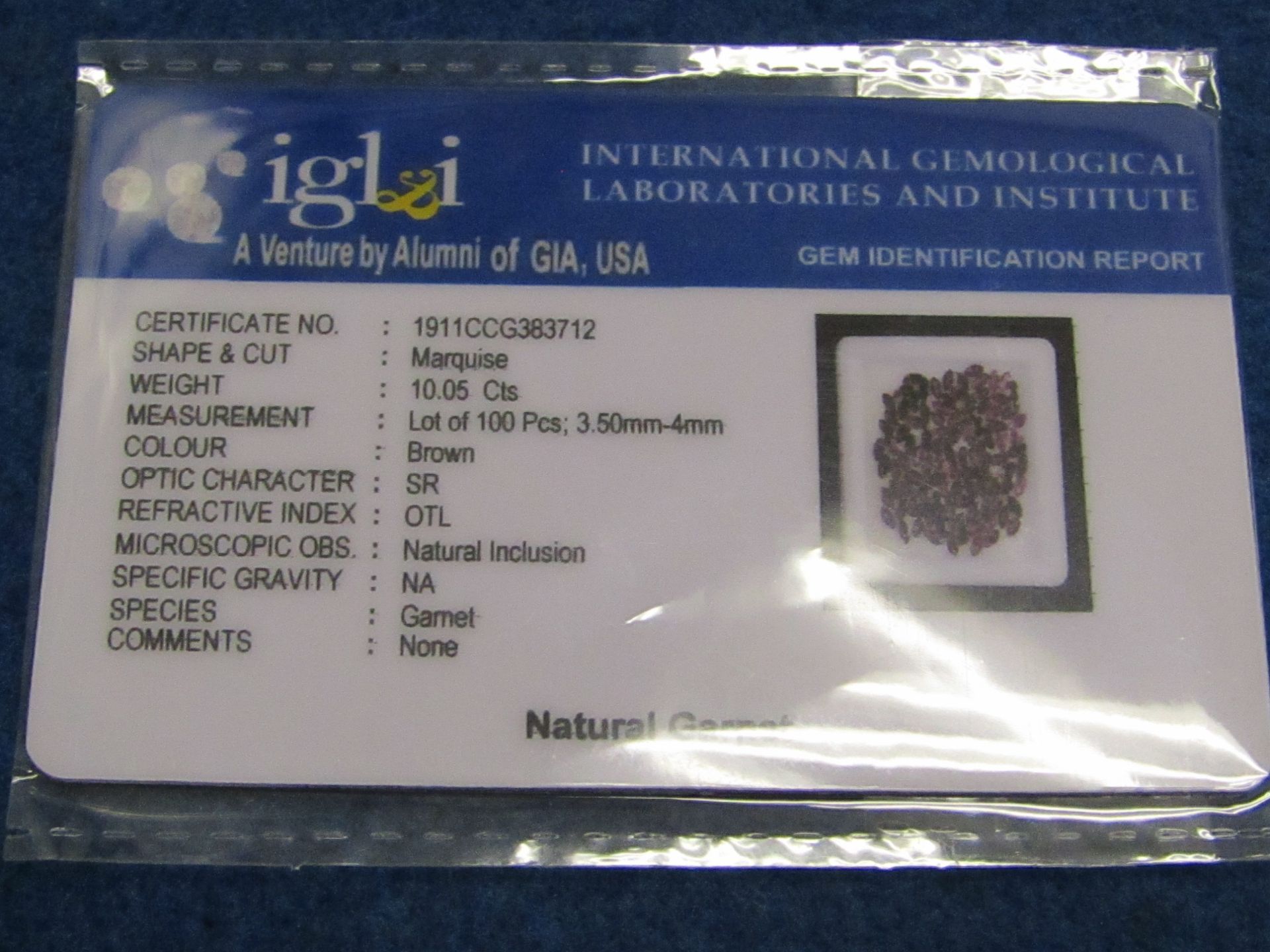 IGL&I Certified, A Company part of the GIA organisation, Natural Garnet 10.05 carat 100 pieces - - Image 2 of 2