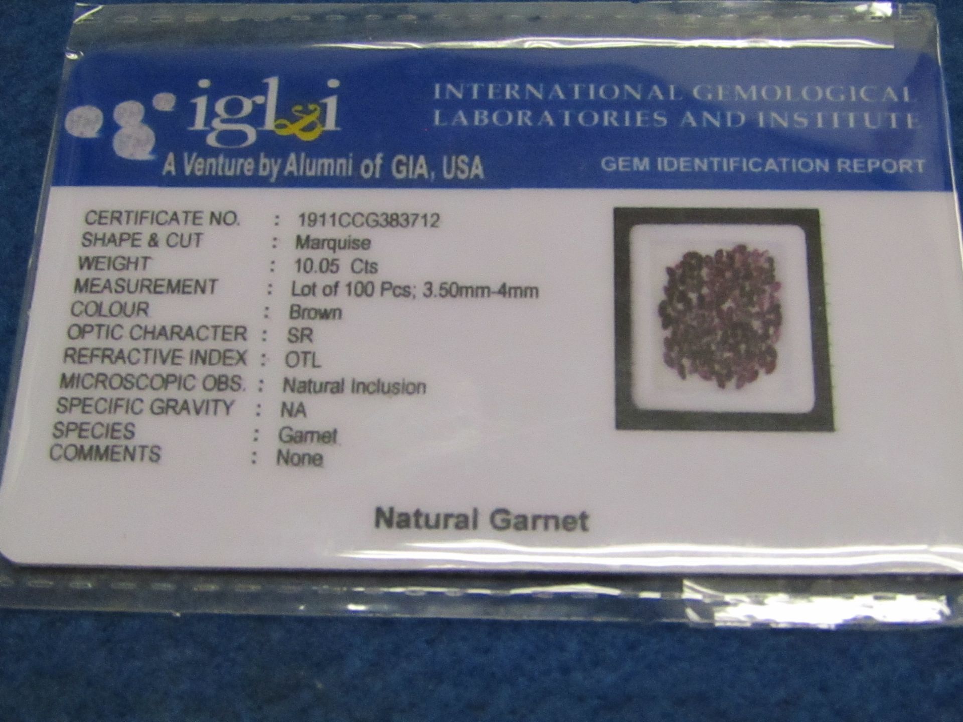 IGL&I Certified, A Company part of the GIA organisation, Natural Garnet 10.05 carat 100 pieces - - Image 2 of 2