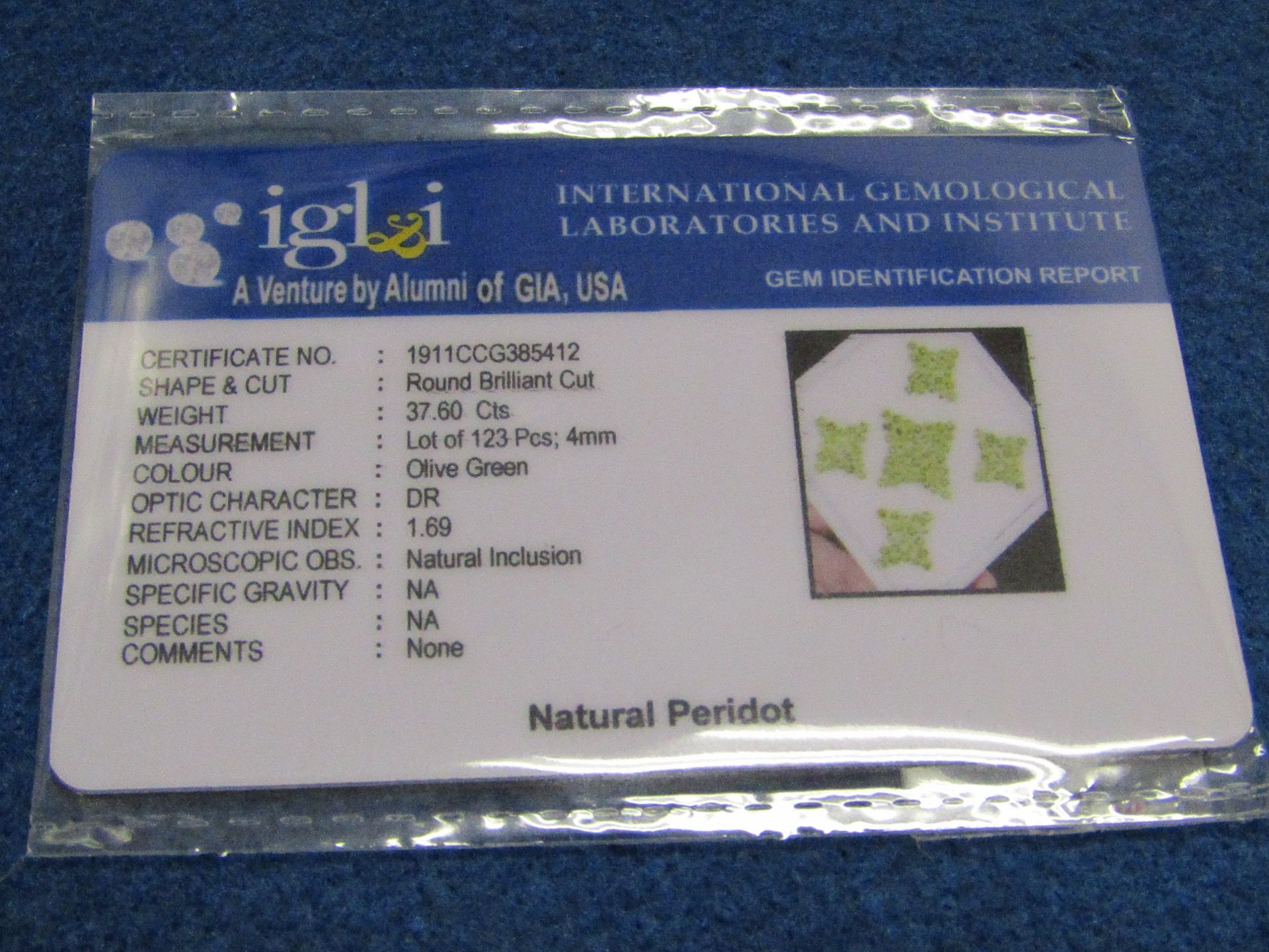 IGL&I Certified, A Company part of the GIA organisation, Natural Peridot 37.60 carat 123pieces - A - Image 2 of 2