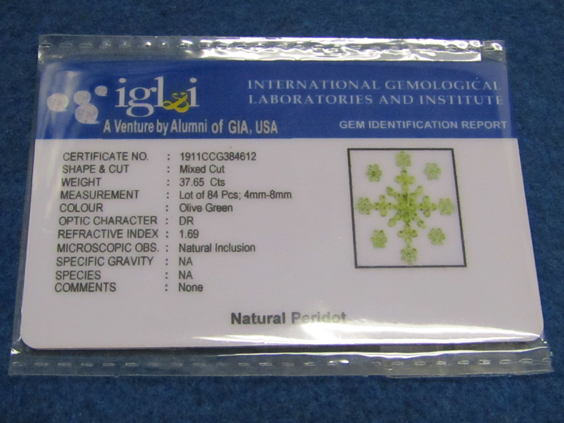 IGL&I Certified, A Company part of the GIA organisation, Natural Peridot 37.65 carat 84 pieces - - Image 2 of 2