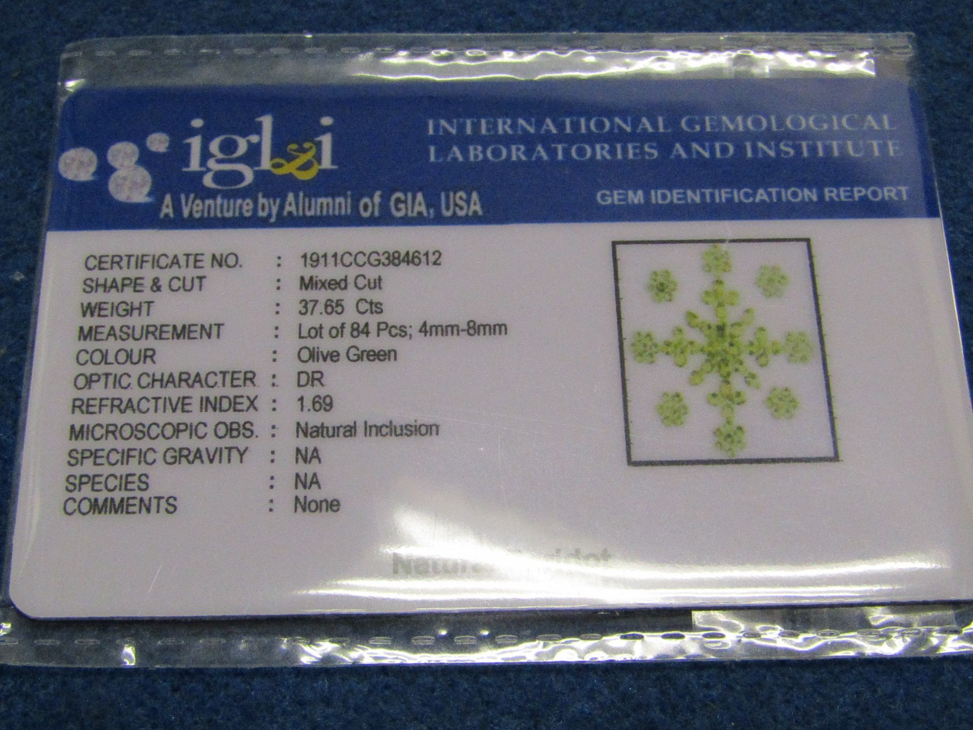 IGL&I Certified, A Company part of the GIA organisation, Natural Peridot 37.65 carat 84 pieces - - Image 2 of 2