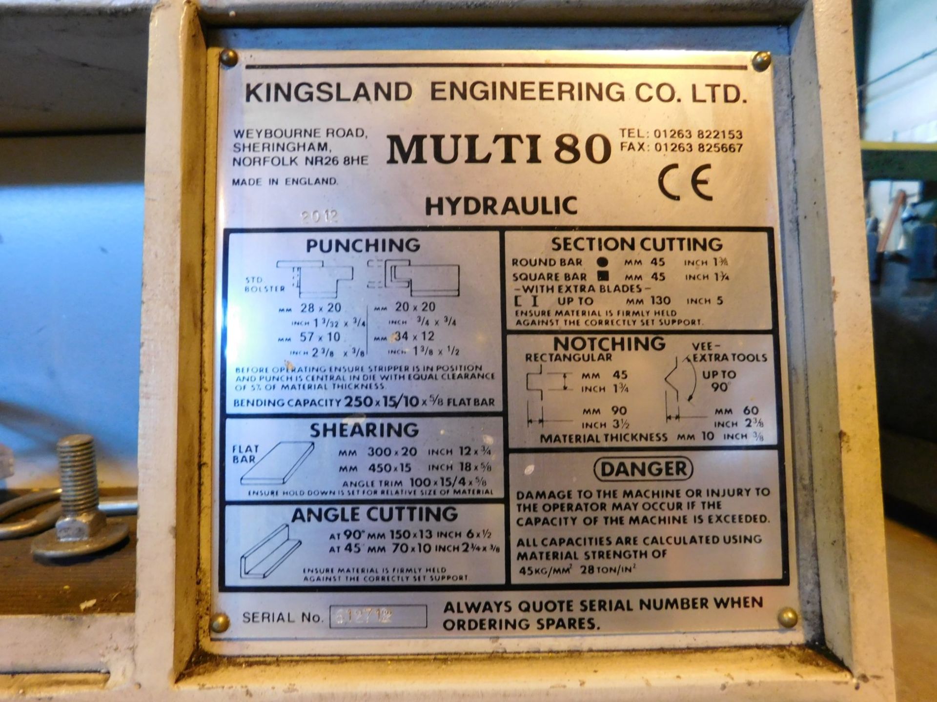 Kingsland Engineering Co Ltd Type Multi 80 universal hydraulic machine - Image 3 of 5