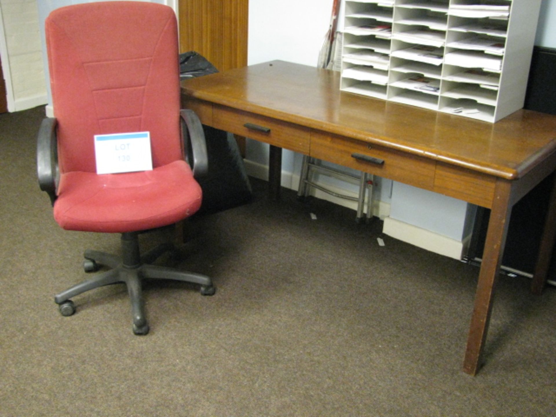 Retro wooden desk and gas operated revolving chair