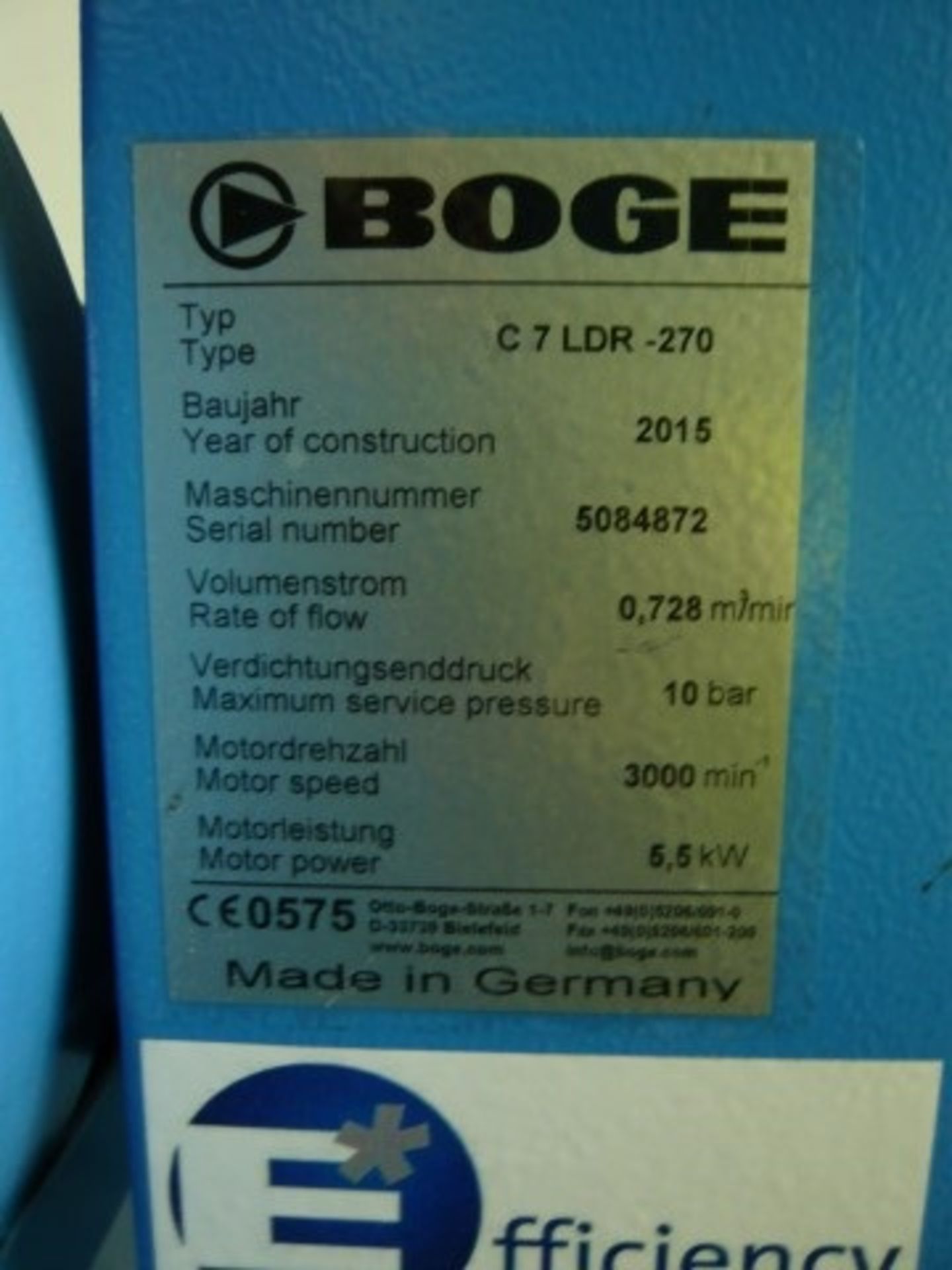 Boge model C7LDR-270 air compressor on reciever - Image 2 of 2