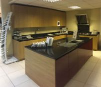 Natural Lancaster Kitchen Units with Absolute Black Kitchen Worktop & Appliances