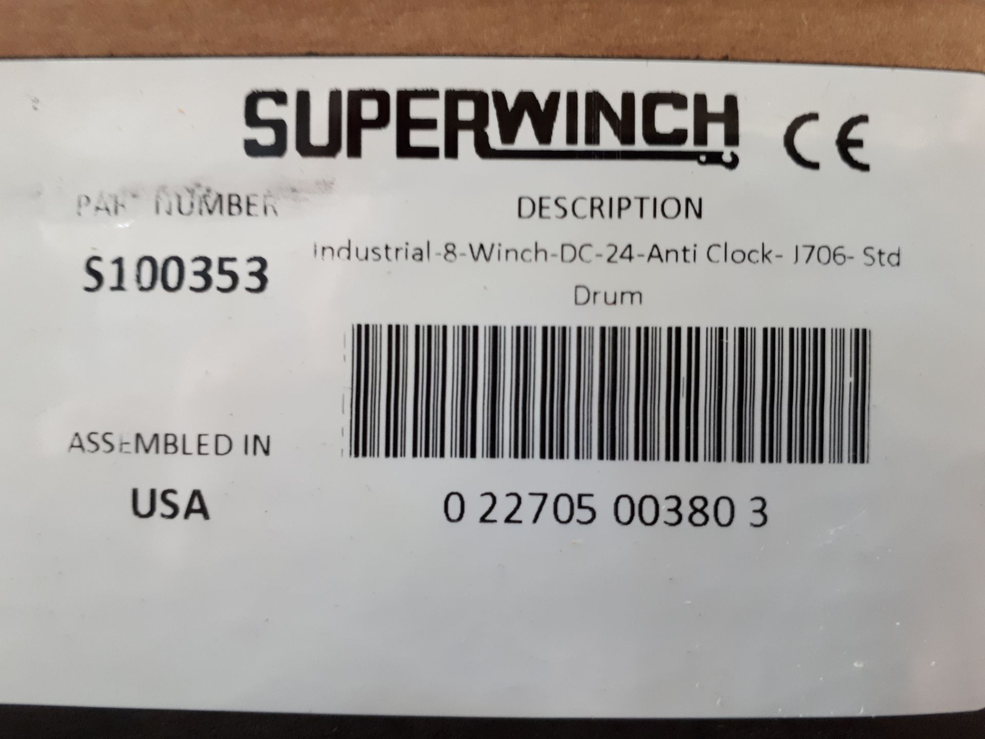 Superwinch Industrial-8-DC-24-Anti clock-J706-STD drum winches, Part no. S100353 - Image 2 of 2