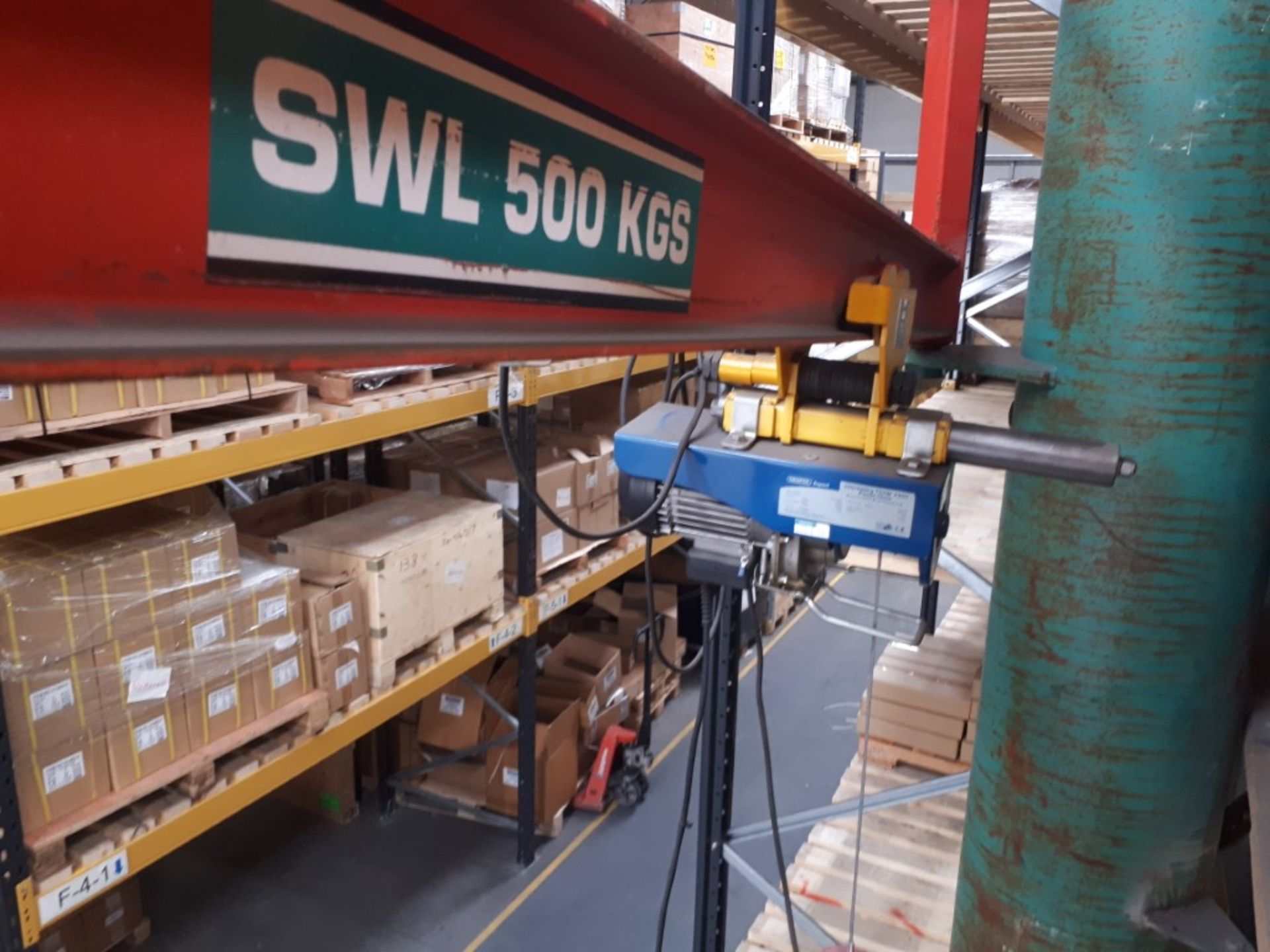 500KG Floor mounted swing JIB crane with 3m arm & Draper power hoist - Image 5 of 5