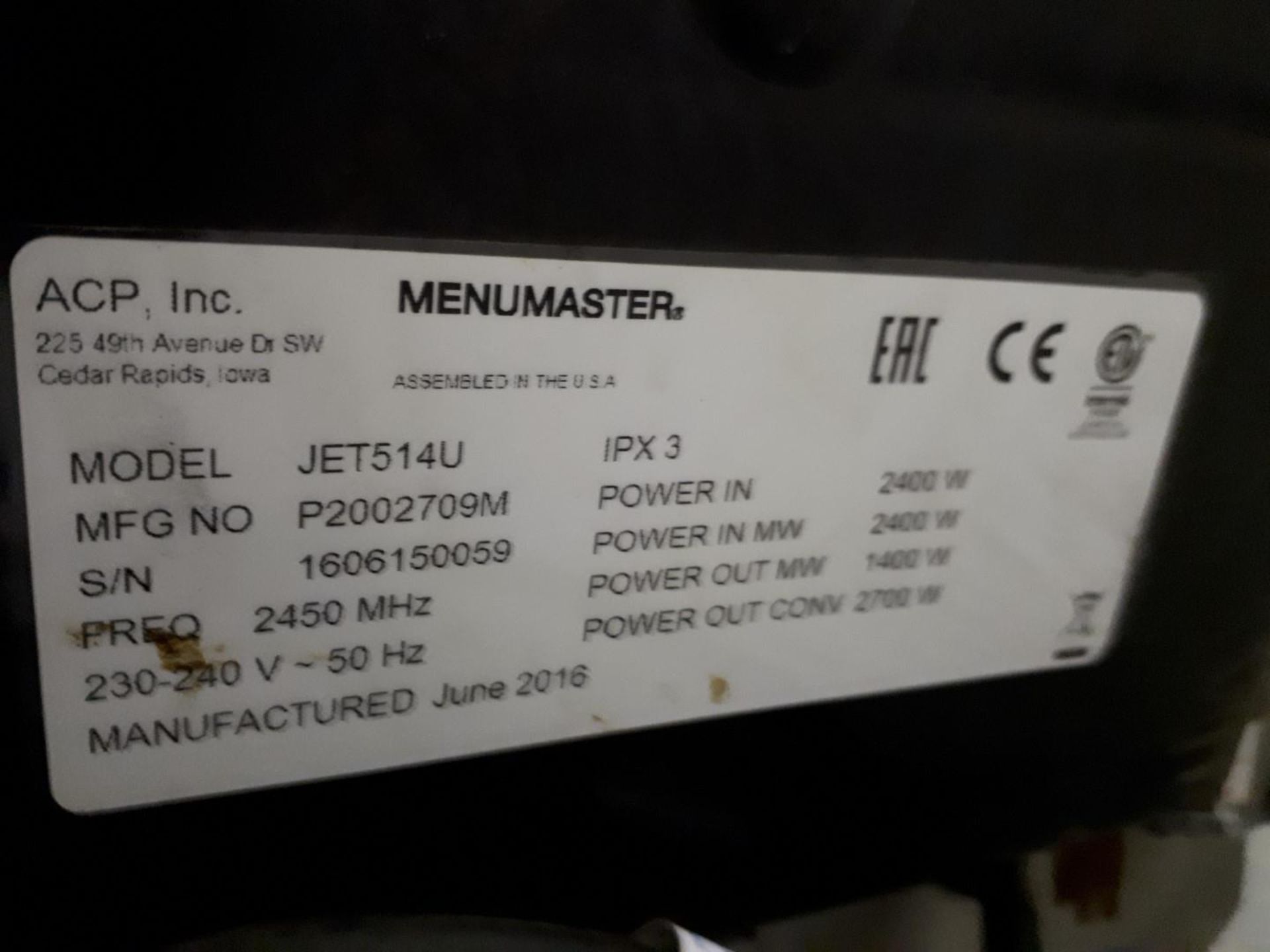 Menumaster JET514U High Speed Combination Microwave Oven - Image 3 of 3