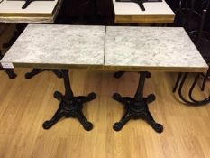 (2) Marble Top / Cast Iron Based Two Position Café Tables