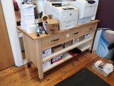 Oak Hardwood Table with 3 Drawers & 2 Shelves (contents not included)