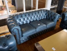 (2) Chesterfield Style Three Seater Tuquiose Sofa (1) Turquiose Armchair