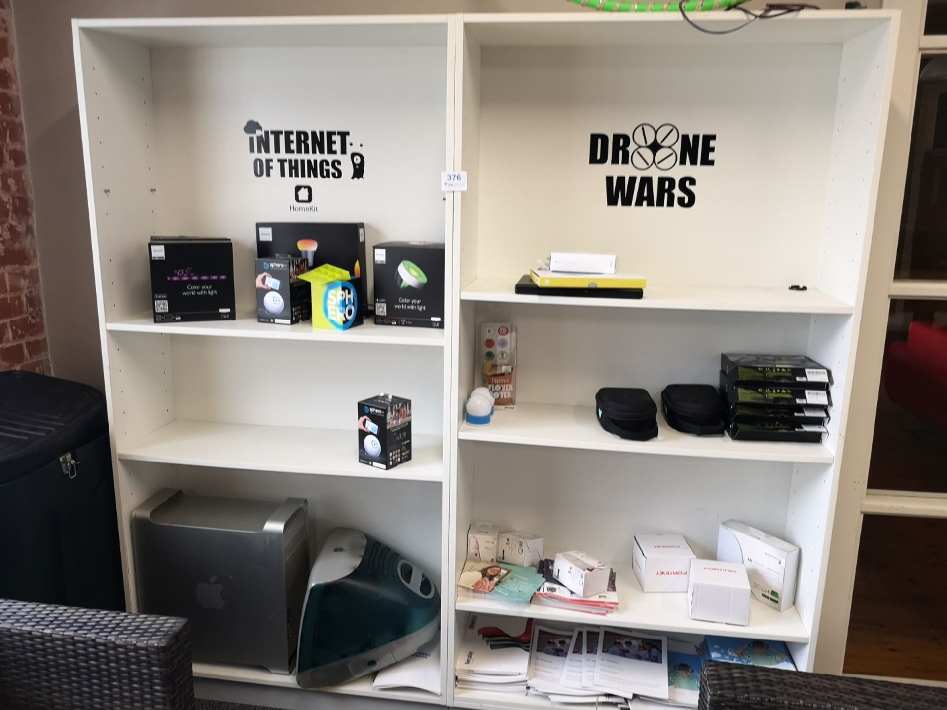 Two White Veneer 3 Shelf Bookcases (contents not included)