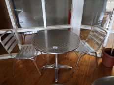 Aluminium Round Canteen Table with (2) Matching Chairs & (3) Silver Bar Stools