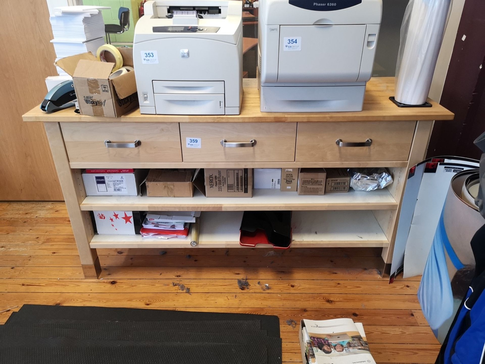 Oak Hardwood Table with 3 Drawers & 2 Shelves (contents not included) - Image 2 of 2