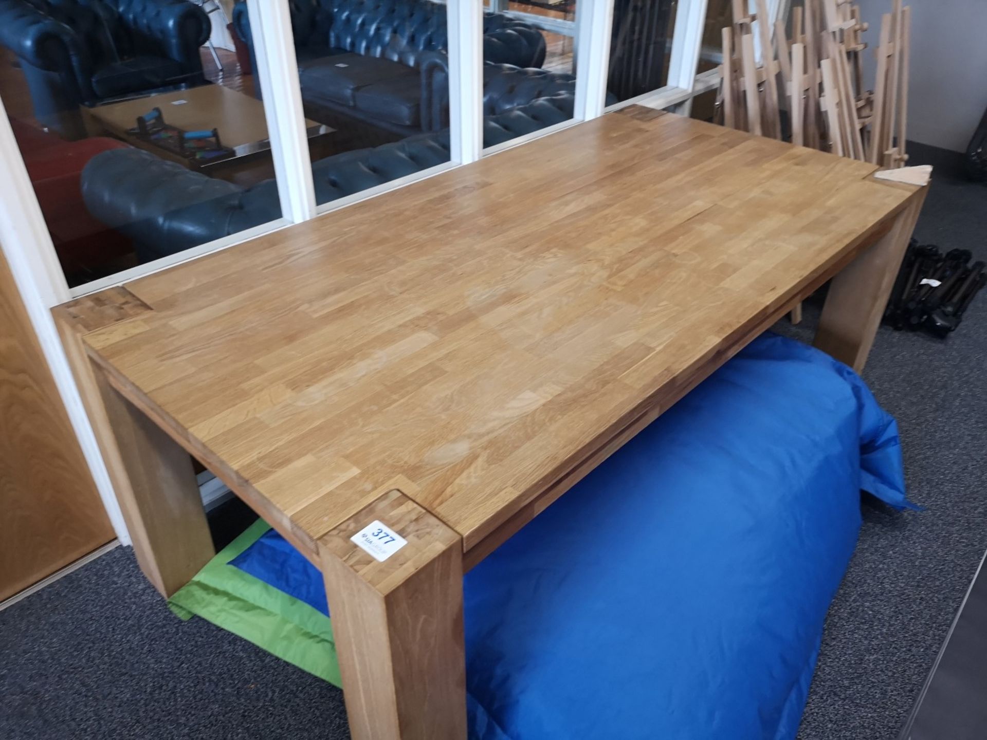 Hardwood Oak Table (approx 2M x 1M) plus Two Large Bean Bags