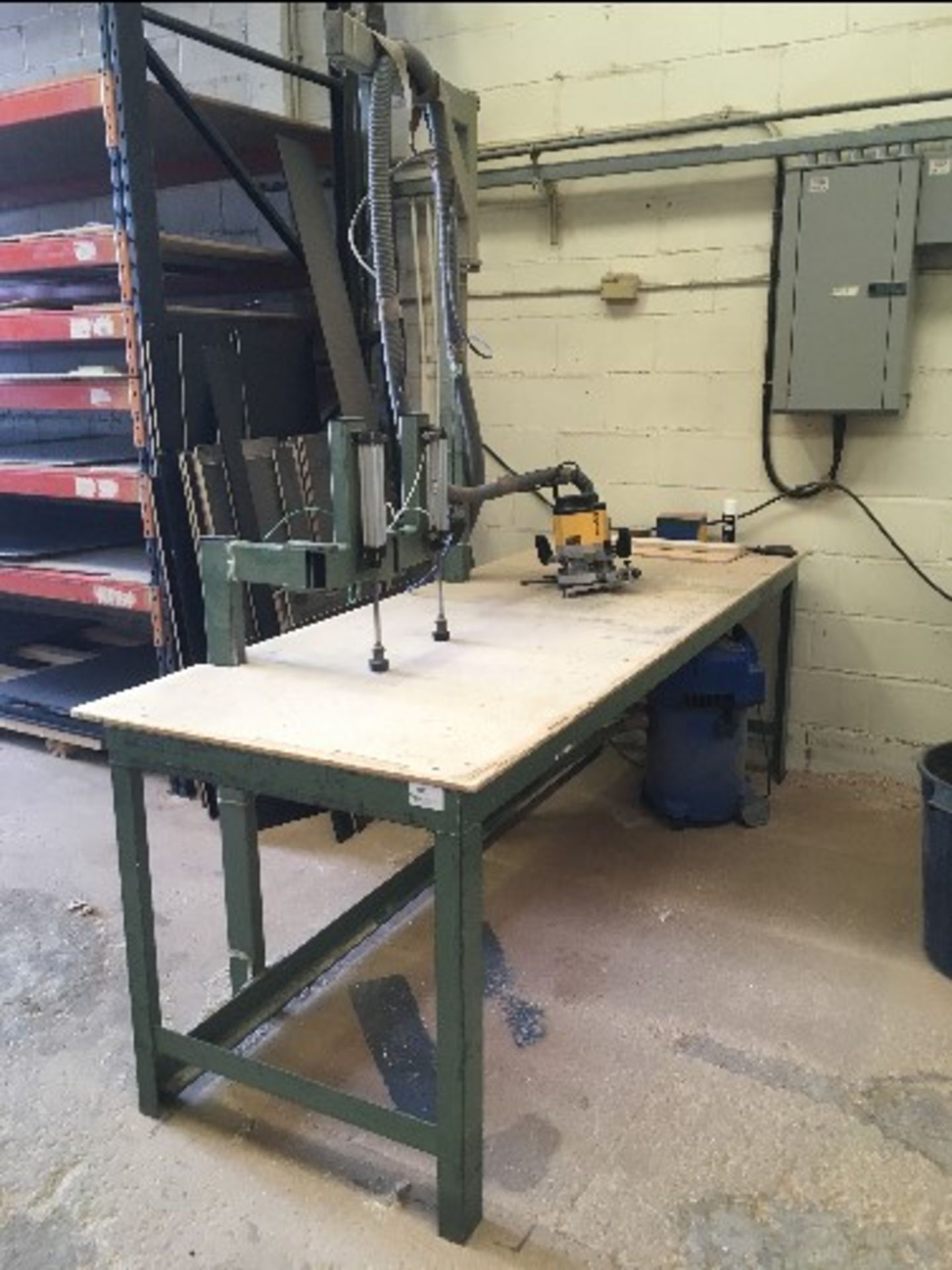 Dewalt DW625E Router, Nilfisk Multi 30 Vacuum, Steel Workbench