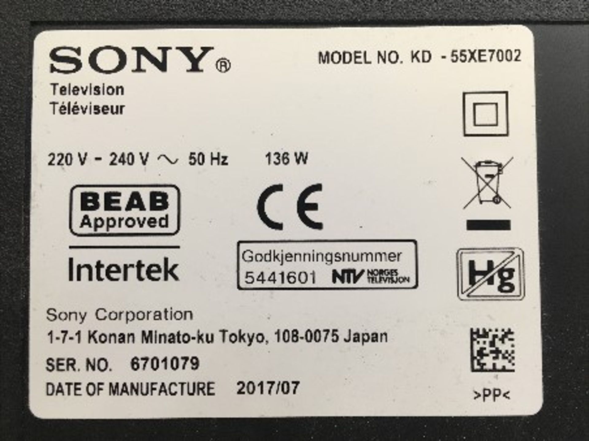 Sony Bravia KD55XE7002 55" 4K HDR Smart Television - Image 3 of 3