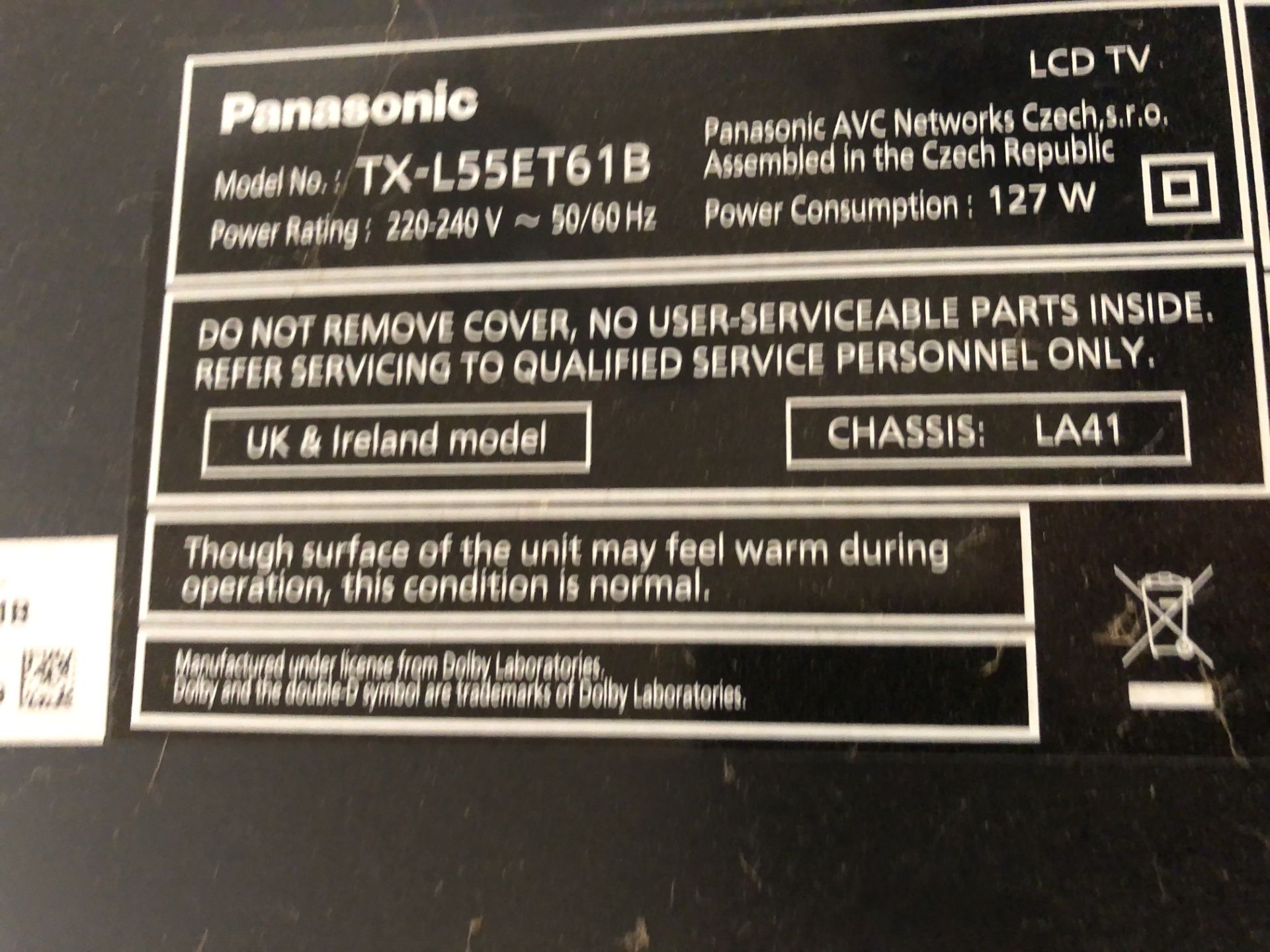 Panasonic Viera TX-L55ET61B 55'' LED Television - Image 3 of 4