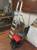 Various step ladders and mobile work seat