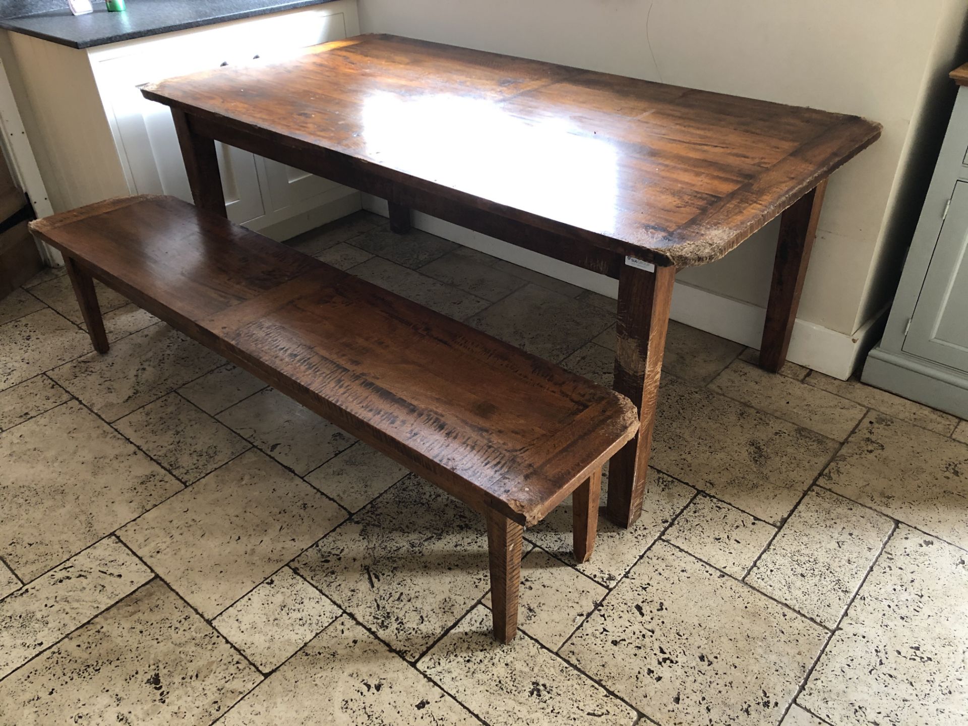 Rectangular Wooden Dining Table with Bench Seat - Image 2 of 5