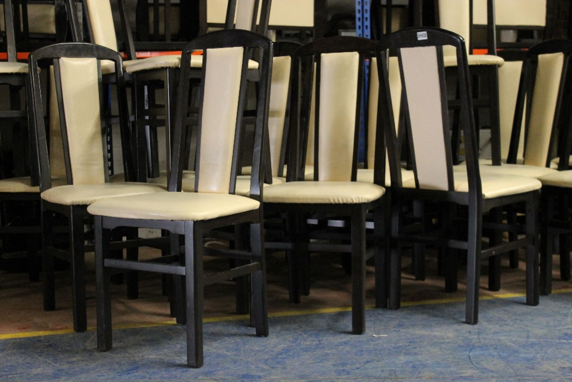 Job Lot of 54 Restaurant Dining Chairs – Dark Wood & Cream Vinyl - Image 3 of 4
