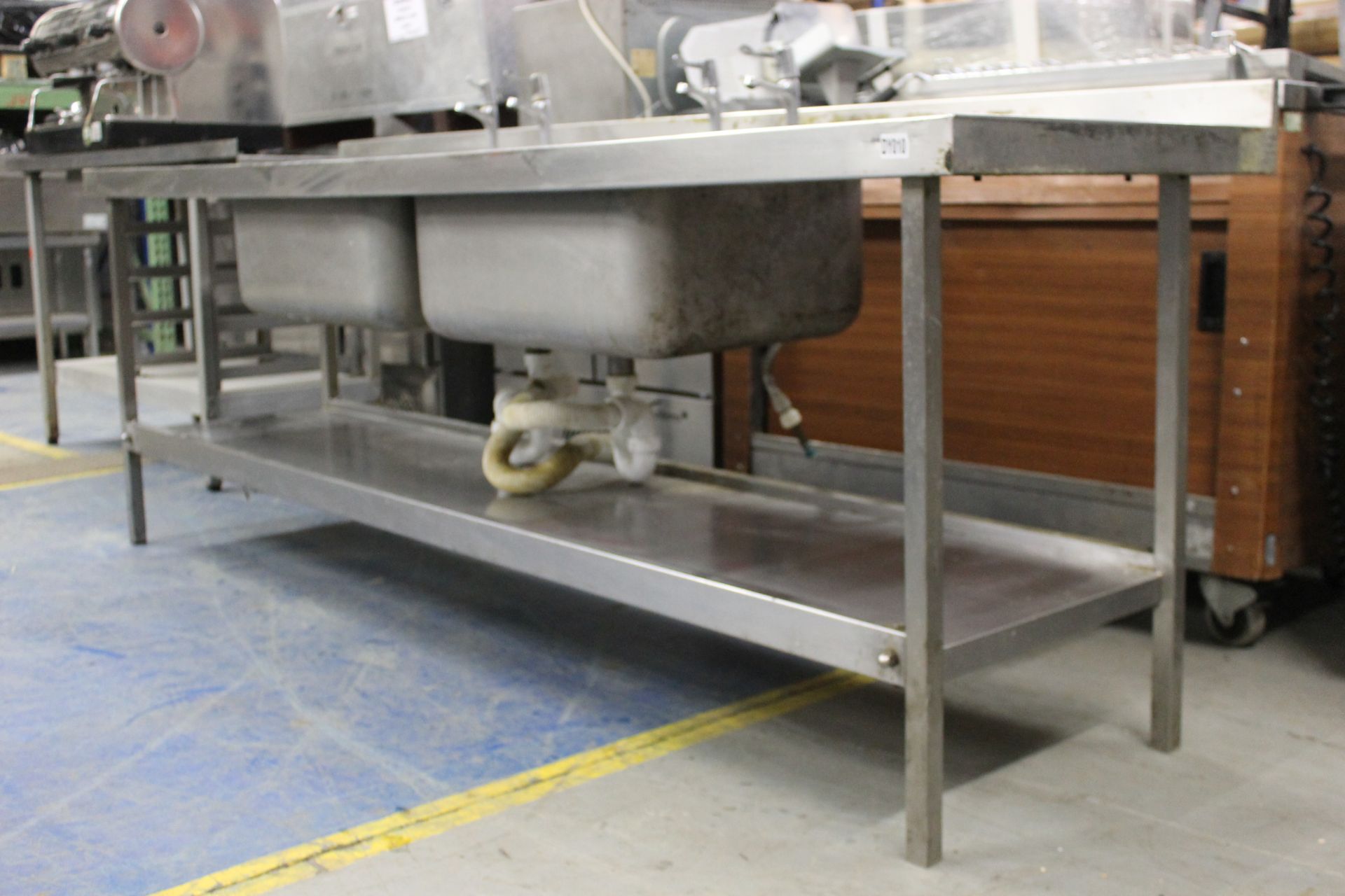 Double Bowl Stainless Steel Catering Sink with Under Shelf & 2 Sets Taps -W240cm x H89cm x D66cm - Image 4 of 4