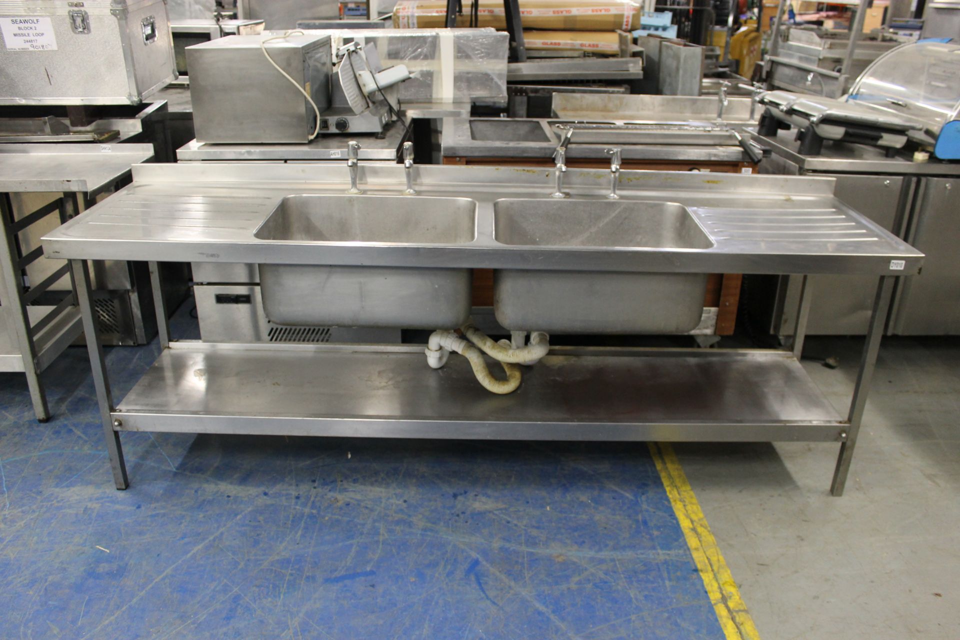 Double Bowl Stainless Steel Catering Sink with Under Shelf & 2 Sets Taps -W240cm x H89cm x D66cm - Image 3 of 4