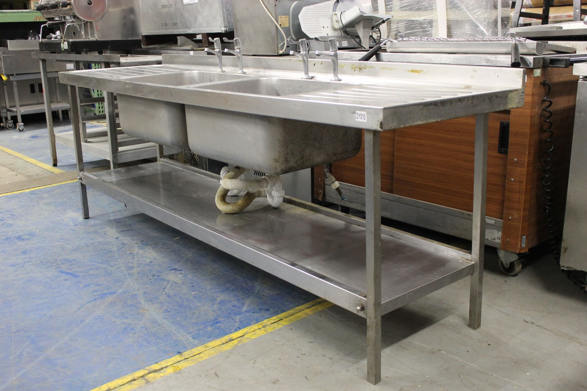 Double Bowl Stainless Steel Catering Sink with Under Shelf & 2 Sets Taps -W240cm x H89cm x D66cm - Image 2 of 4