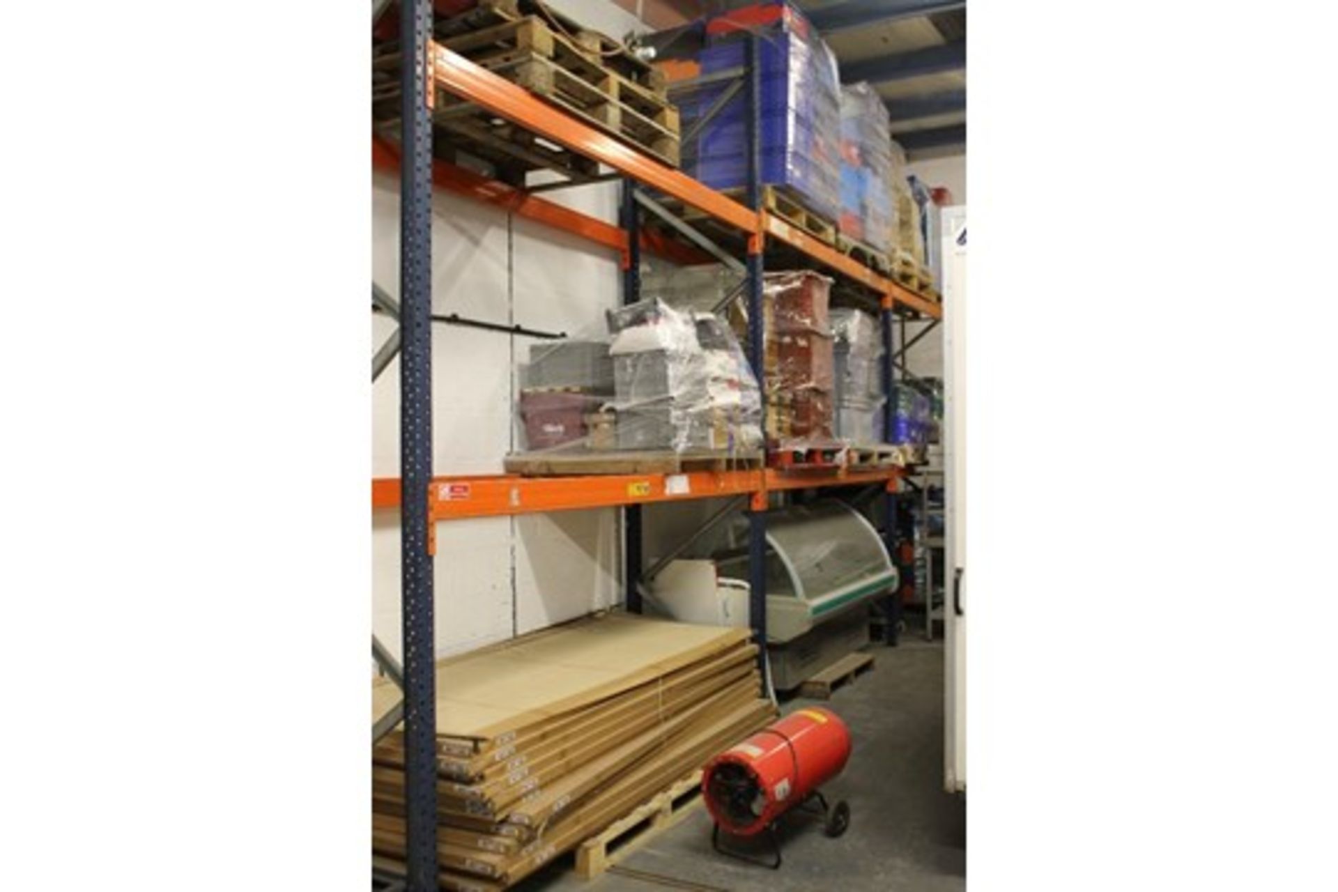 Three Bays Dexion Warehouse Racking – 12 Orange Cross Bars – 4 Blue Uprights – Must be collected