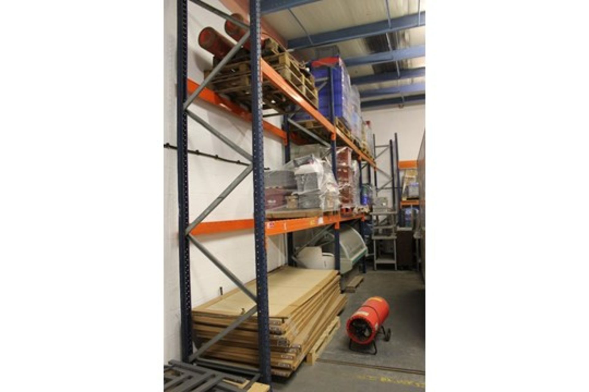 Two Bays Dexion Warehouse Racking – 8 Orange Cross Bars – 3 Blue Uprights -  Must be collected