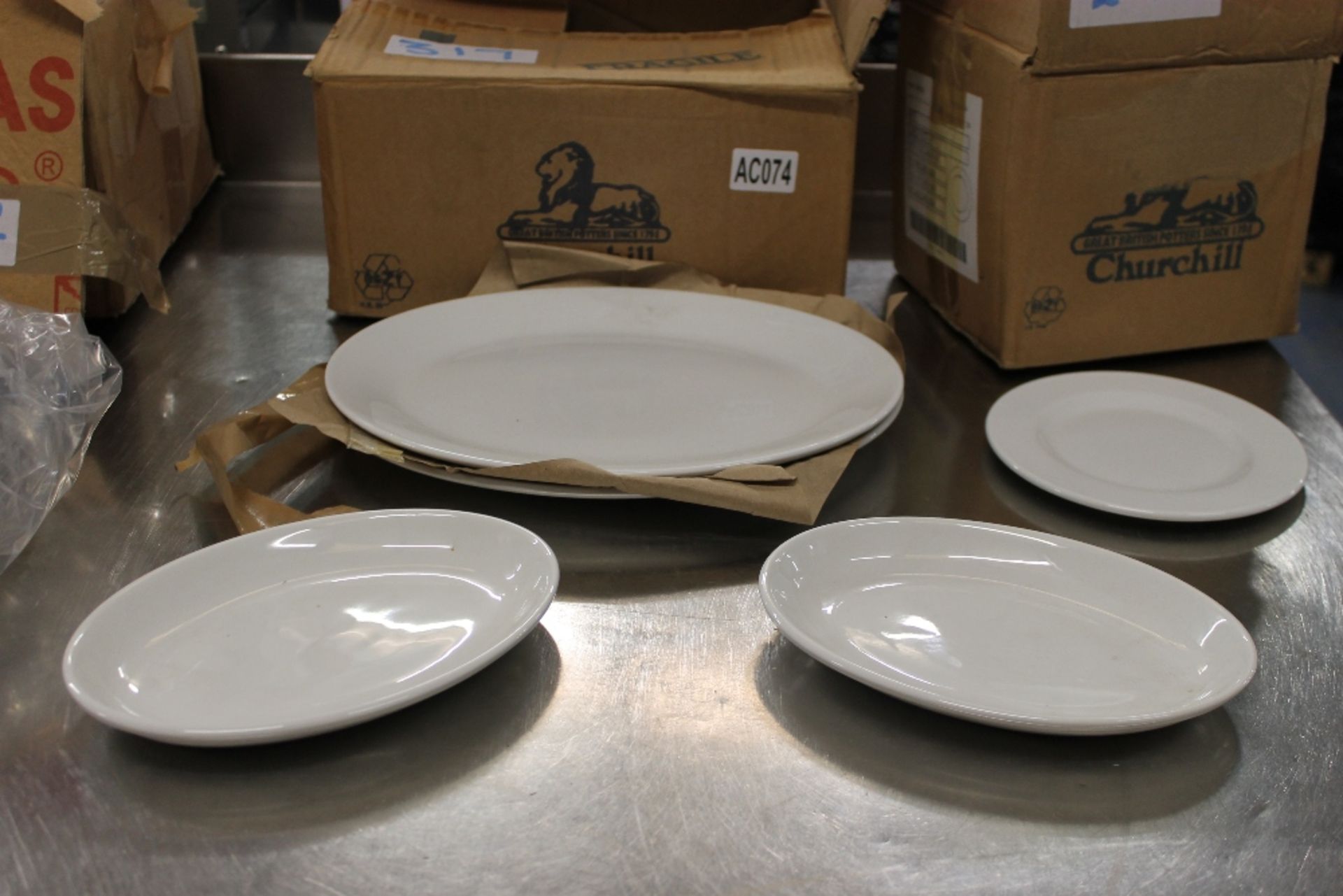 Quantity various Churchill Crockery items to include :10×12” Dinner Plates10×12” Ovals24 x Small