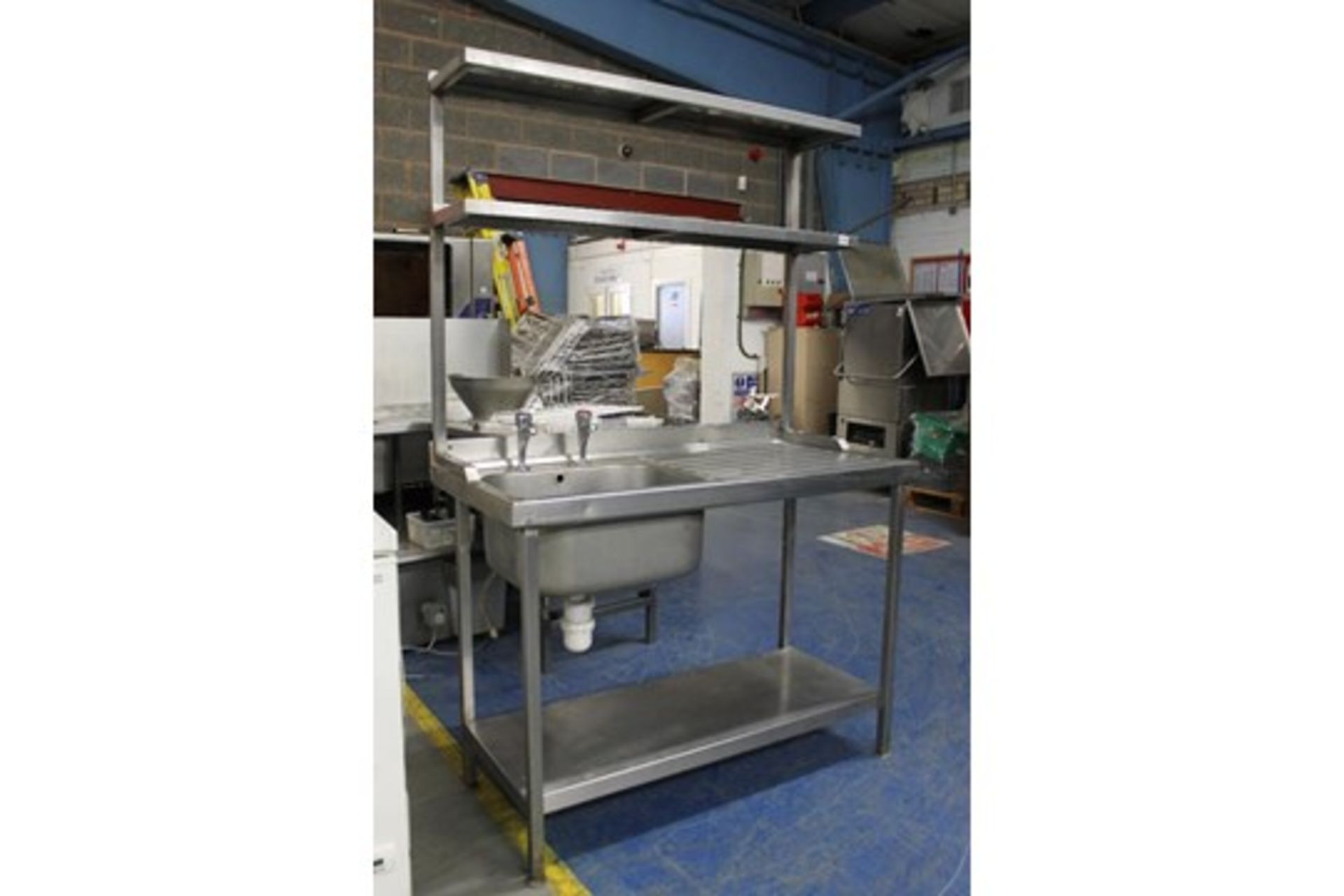 Stainless Steel Single Bowl Catering Sink with Under Shelf + 2 Upper Shelf Units – W120cm x H186cm x - Image 2 of 3
