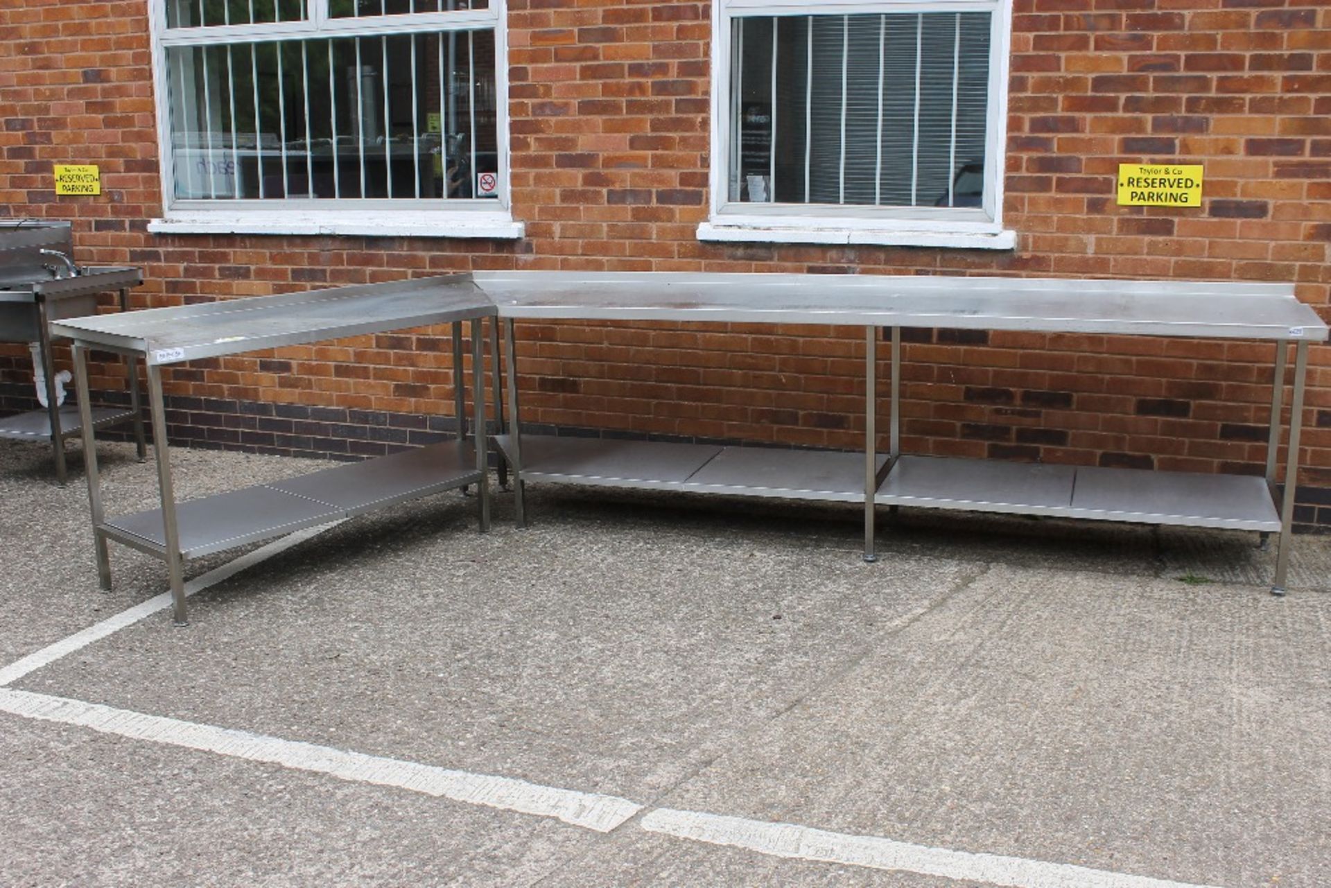 Stainless Steel L Shaped Work Bench with Under Shelves & Splash Back NO VAT   Right hand side