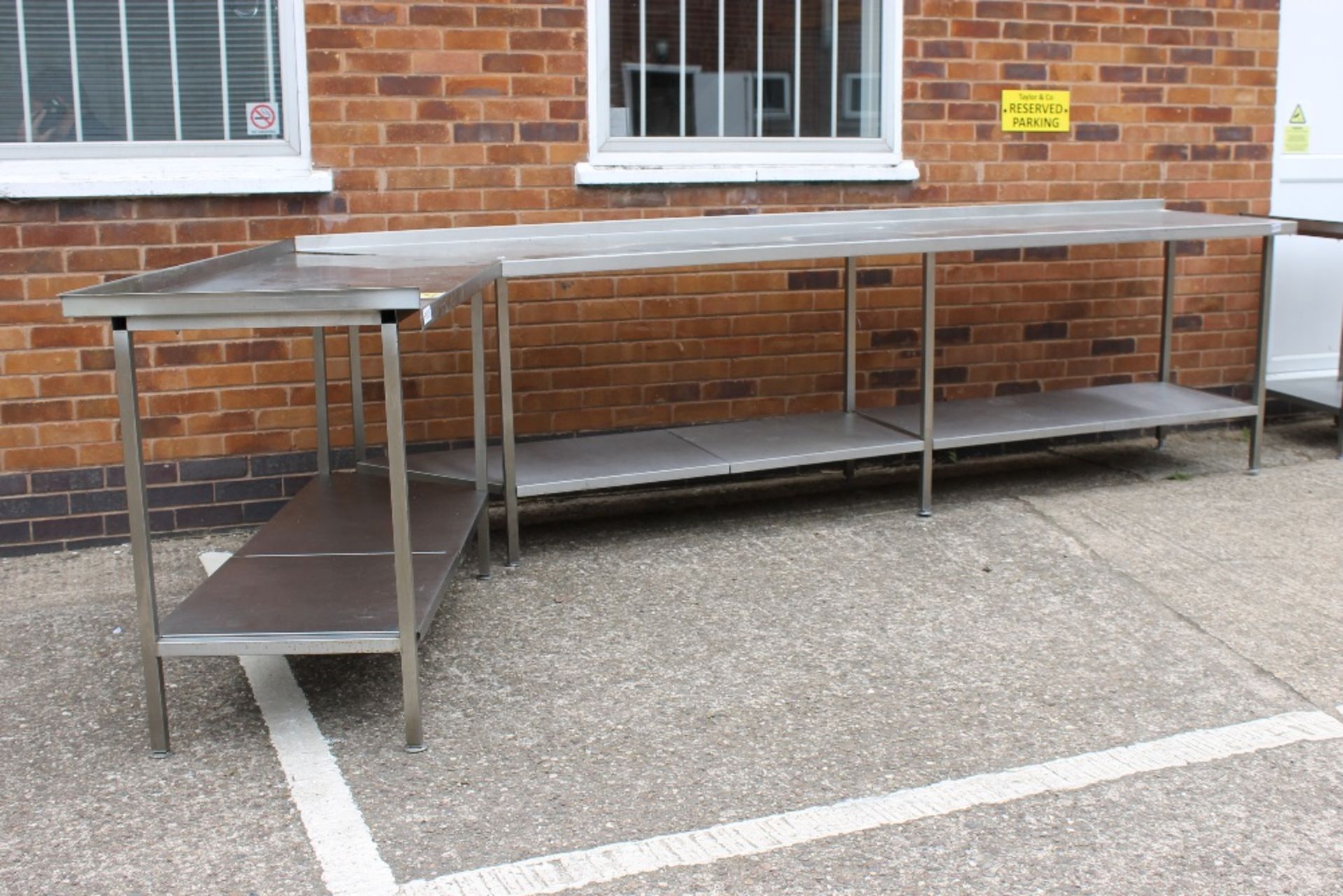 Stainless Steel L Shaped Work Bench with Under Shelves & Splash Back NO VAT   Right hand side - Image 2 of 2