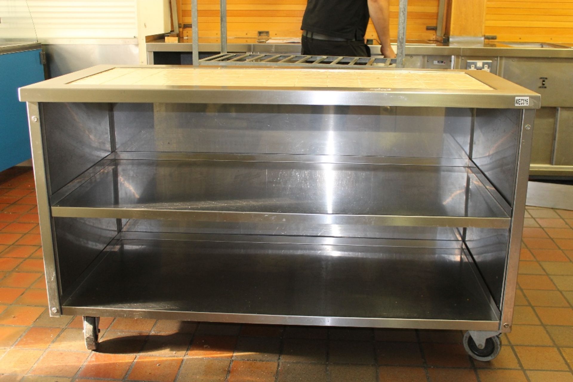 Stainless Steel Tiled Top Serving Unit with 2 Under Shelves – Mobile W150cm x H91cm x D70cm - Image 3 of 3